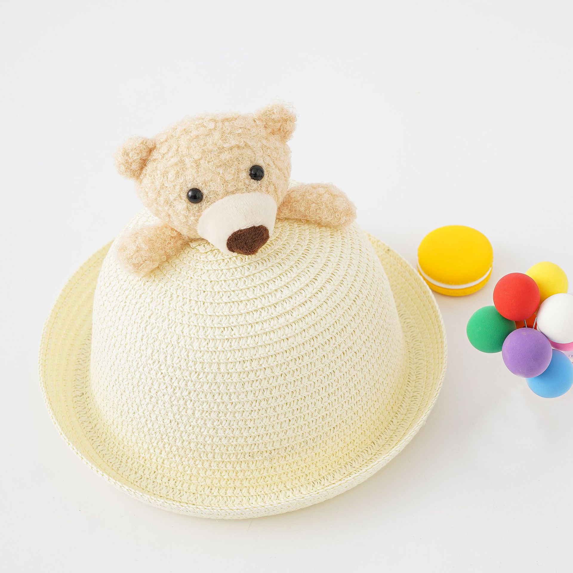 2023 nuevos niños del verano bebé protección solar oso lindo sombrero de paja transpirable image 5