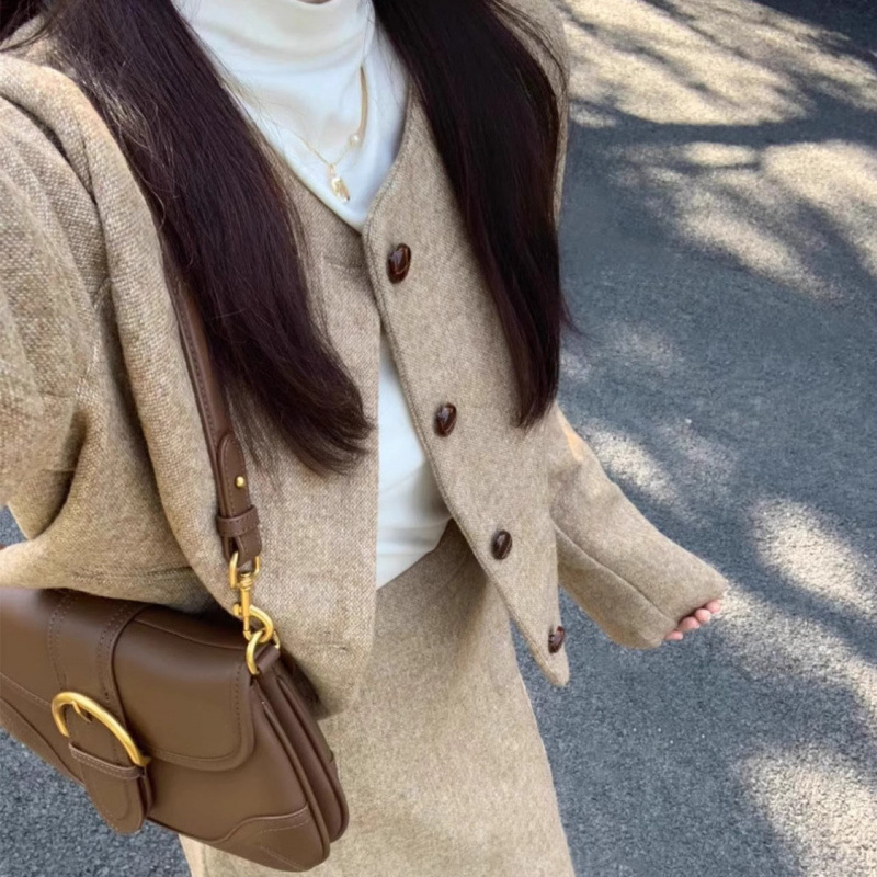 SHOP 98套装女2025秋冬新款毛呢高级感短款小香风外套气质半身裙|undefined