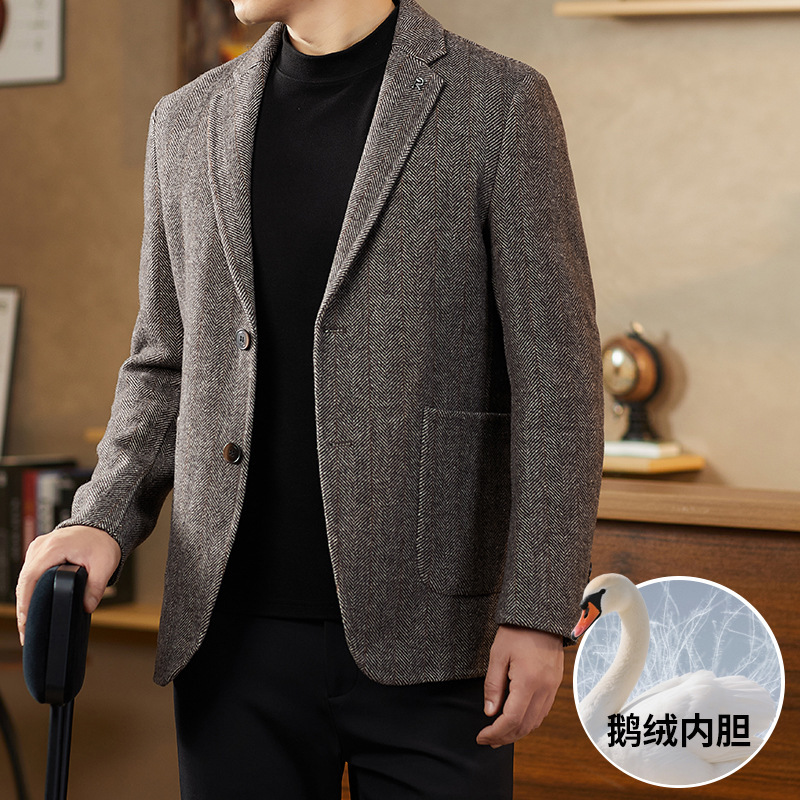 Men's Woolen Suit 2025 Autumn and Winter New Men's Middle-Aged Business Casual Goose down Lining Suit Jacket Men's Woolen Suit 2025 Autumn and Winter New Men's Middle-Aged Business Casual Goose down Lining Suit Jacket