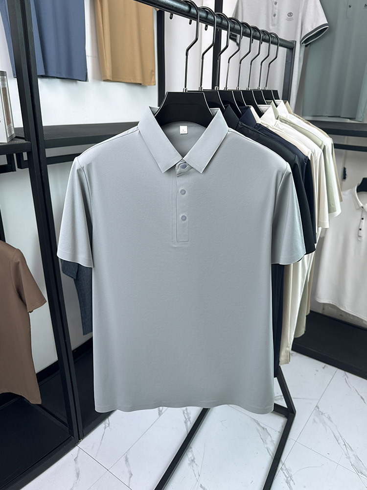 Summer New Style Men's Business Outdoor Casual Simple Lapel Short-Sleeved Polo Shirt Solid Color Breathable and Comfortable Men's Clothing