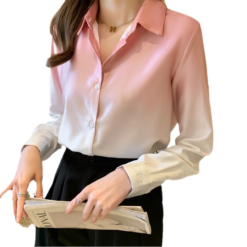 2024 otoño nueva camisa de gradiente de diseño personalizado de manga larga elegante todo-fósforo flojo adelgazar la camisa de las mujeres de moda