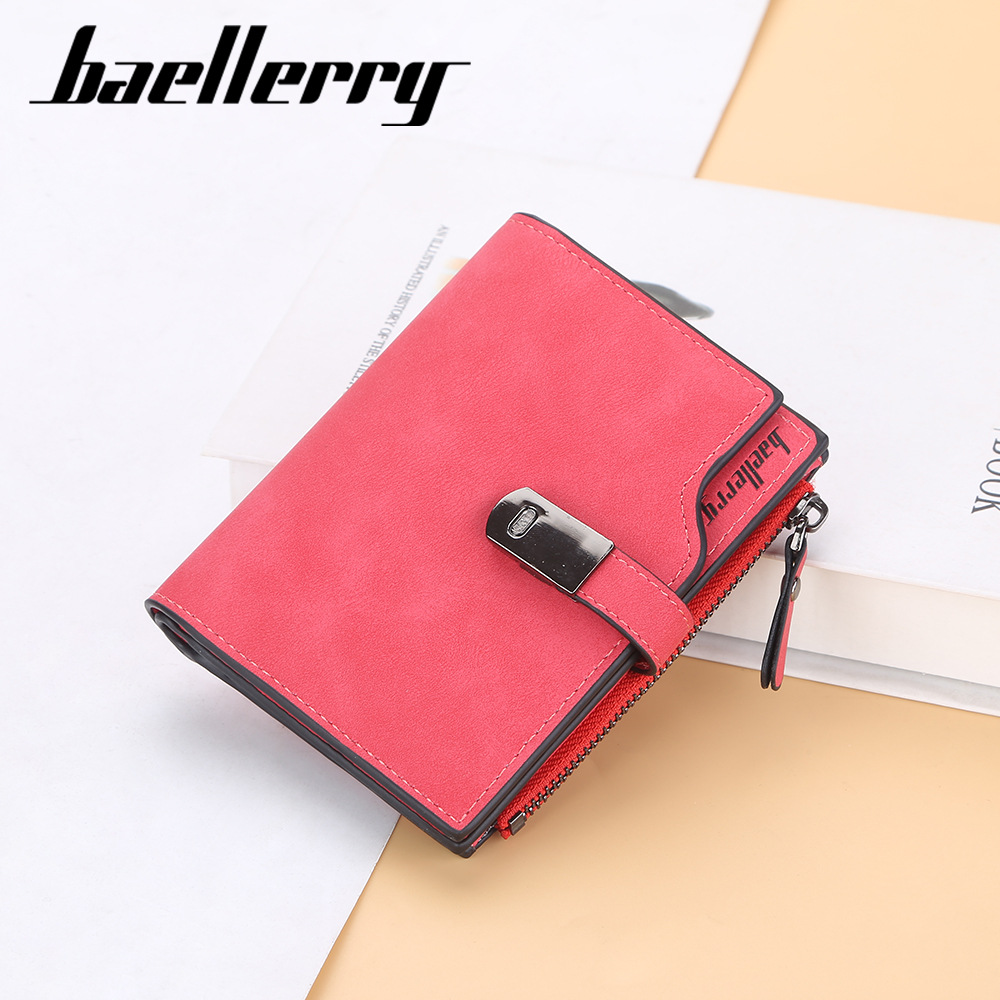 BAELLERRY 새로운 여성용 짧은 지갑 한국식 멀티 카드 지퍼 동전 지갑 남성용 버클 카드 홀더