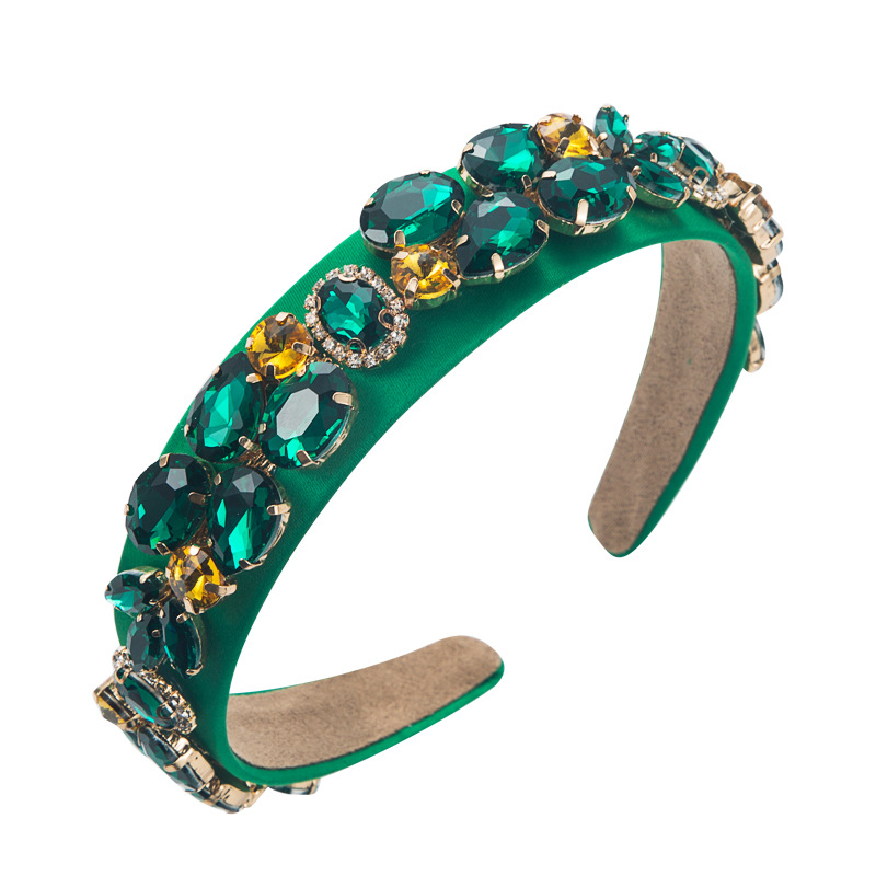 Baroque Style Floral Shape Inlaid Green Glass Drill Headband Wholesale display picture 5