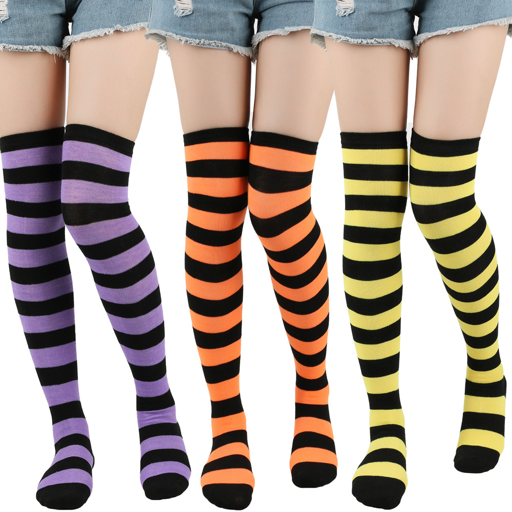 Calze lunghe a righe per donna, calzini sopra il ginocchio, calzini da donna per feste di cosplay anime_voghion.com