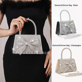 跨境电商2024新款晚宴包欧美轻奢满钻蝴蝶结手提包闪耀新娘包包