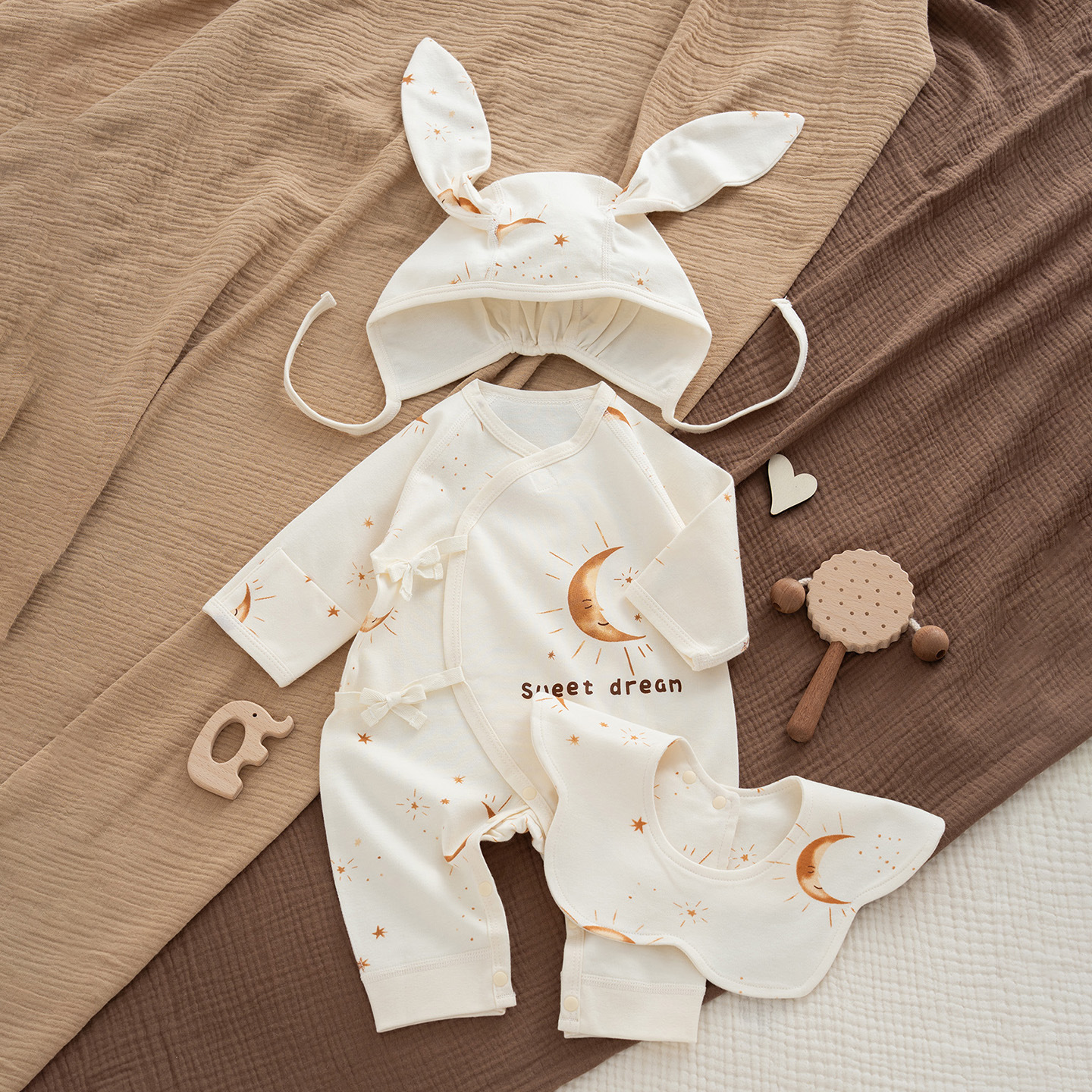 Sweet sleeping moon khaki 3-piece set