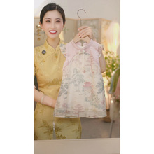 现货SC198【千里江山】女童夏季新中式满印山水楼阁新款国风旗袍