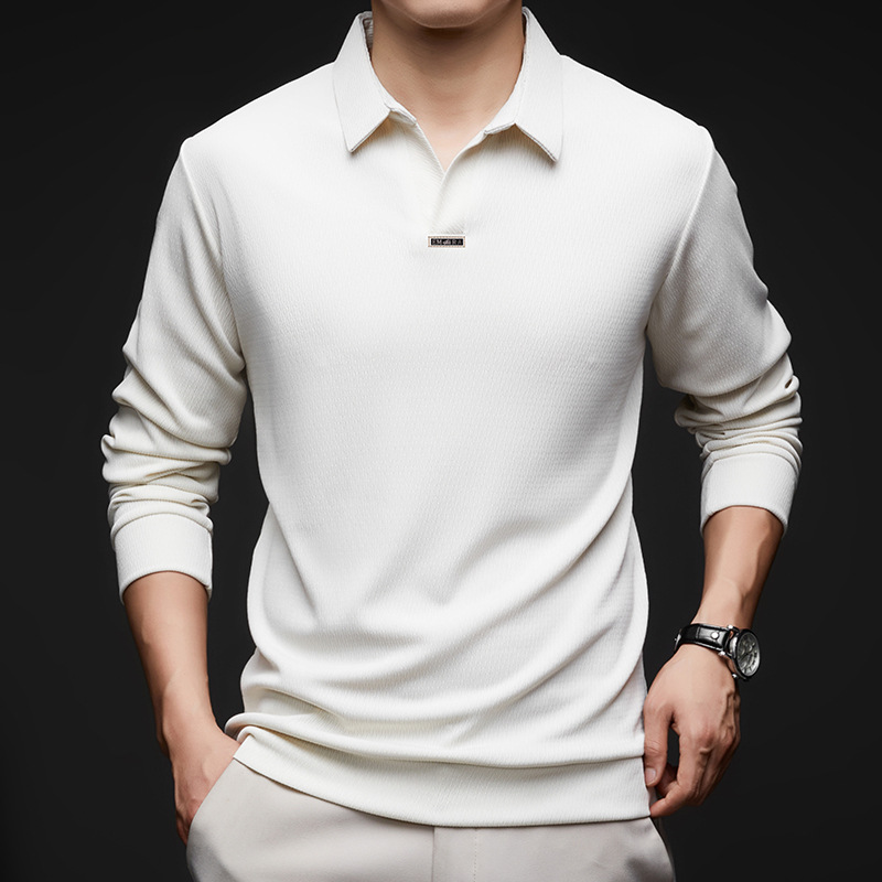 秋季大翻领长袖卫衣男士T恤休闲纯色潮流Polo打底衫时尚休闲长袖