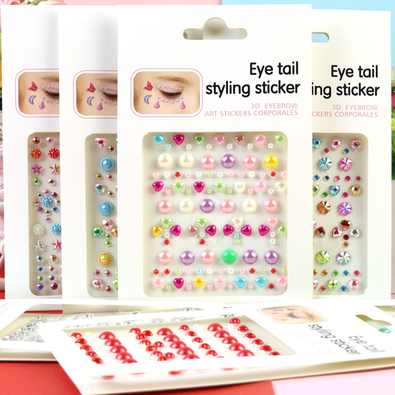 Transfronterizo AB diamantes coloridos joyas de maquillaje de ojos maquillaje facial pegatinas de diamante para niños espectáculo de escenario pegatinas faciales pegatinas de cristal perlas