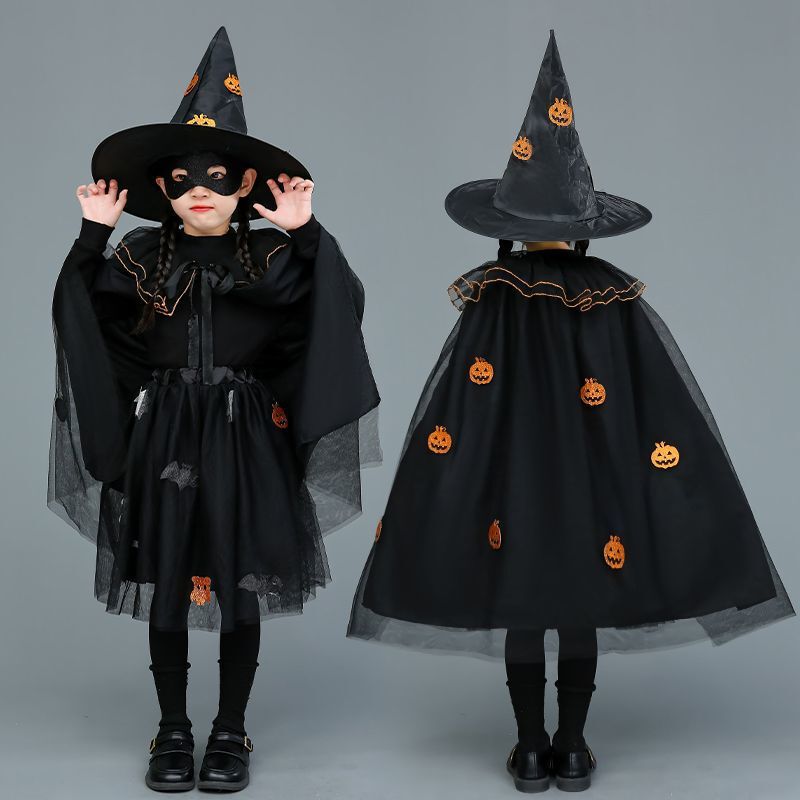 新しい子供の春と秋のかわいい薄いコスプレ子供のパフォーマンス衣装魔女マントスーツ|undefined