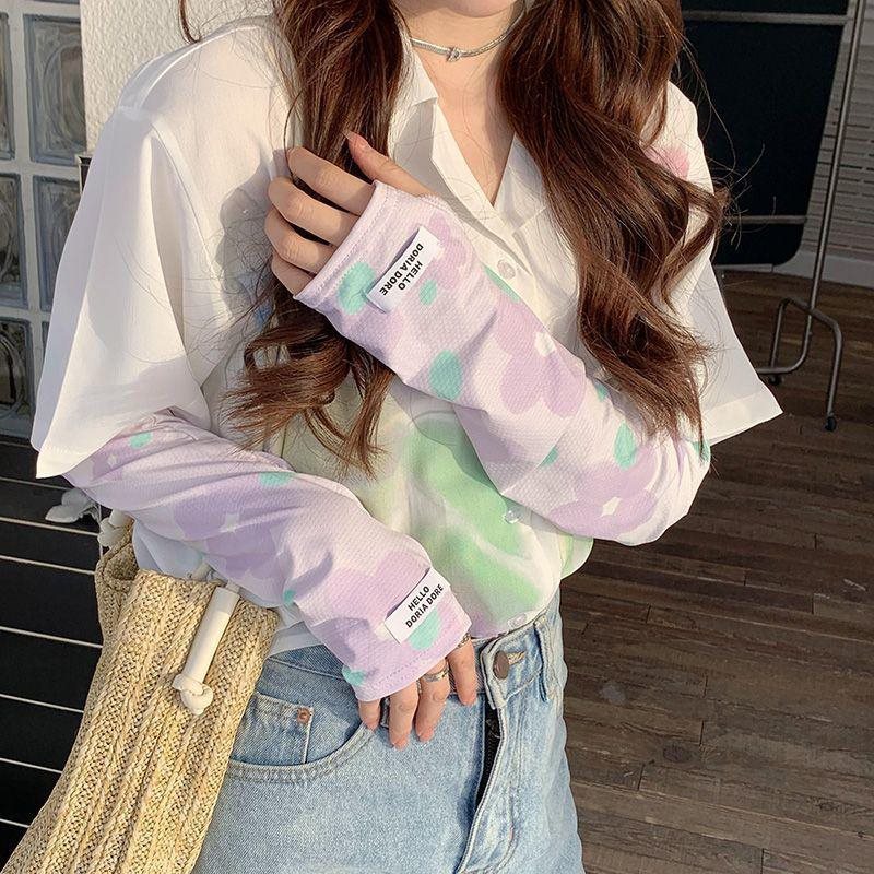 (2개) 느슨한 태양 보호 아이스 슬리브 여성의 귀여운 얇은 여름 야외 UV 보호 승마 외장 보호 팔 슬리브