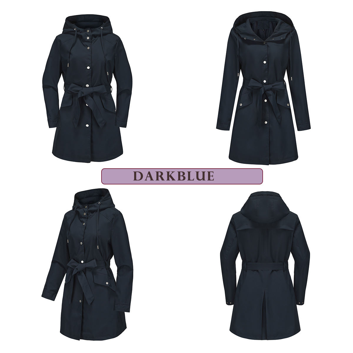 Women's Clothing Spring and Autumn Hooded Water Repellent Jacket with Belt Thin Casual Loose Windbreaker _voghion.com