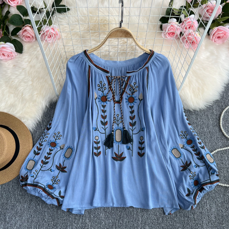 F6238 500K ÁO SƠ MI NỮ SHETDT MÙA XUÂN THU ĐÔNG PHỤC CỔ CỔ ĐIỂN THÊU HỌA TIẾT HOA THỜI TRANG NỮ G01 SẢN PHẨM MỚI