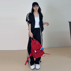韩版休闲运动套装女士春秋2025新款百搭宽松显瘦外套阔腿裤两件套