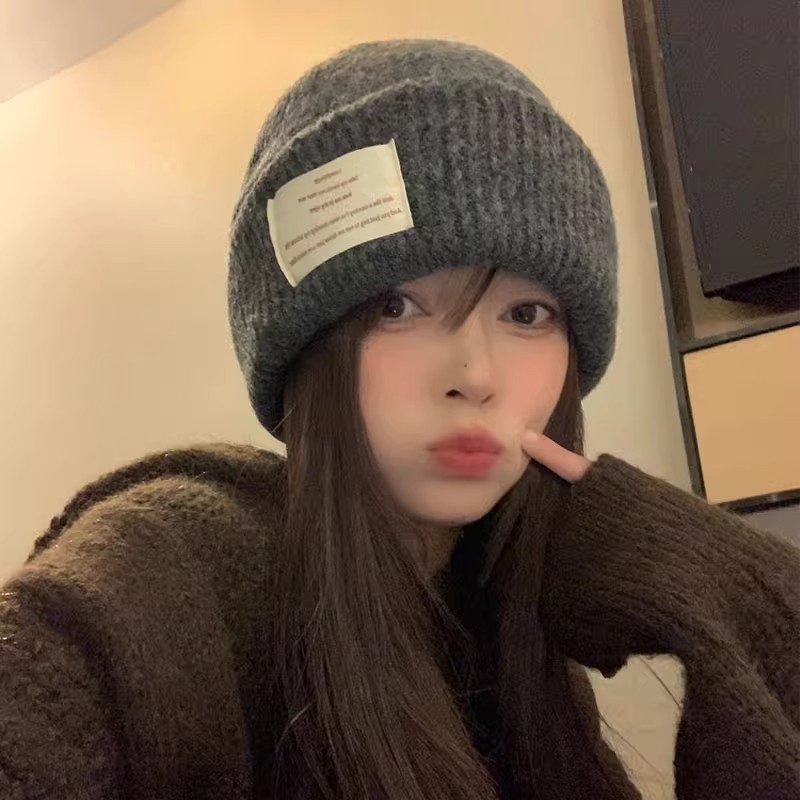 秋冬新款大头围针织帽子女韩版加厚保暖包头帽显脸小护耳毛线帽潮|undefined
