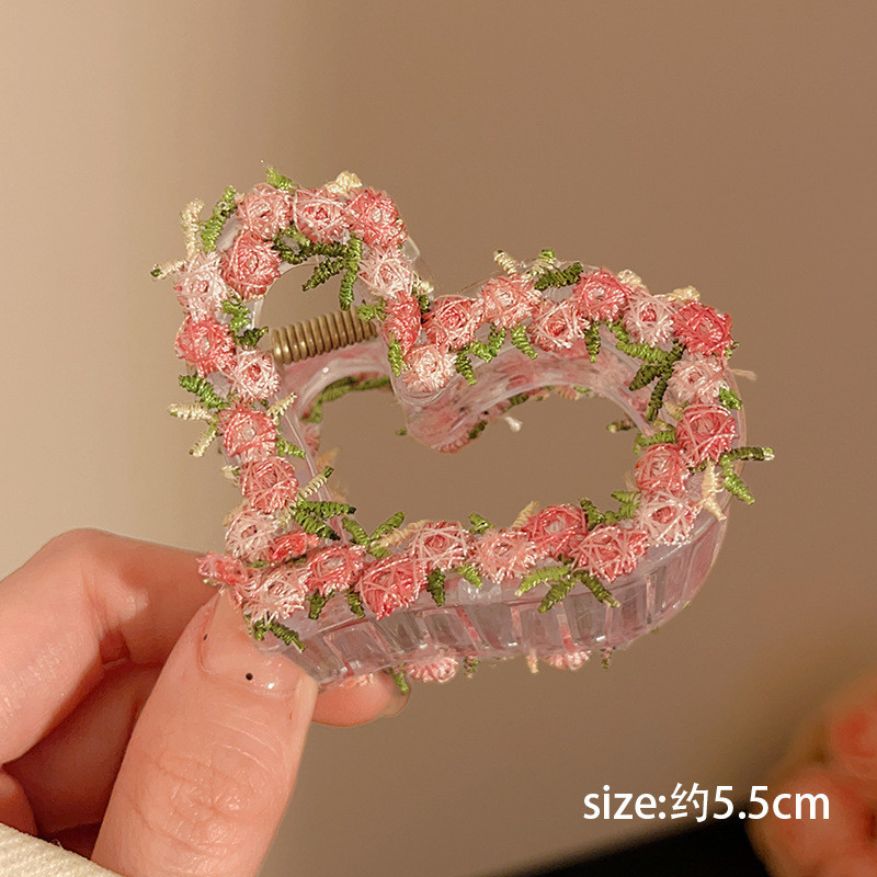 Dulces flores bordadas de primavera de alto valor visual BB clips atmósfera del corazón de una niña lateral clip de cabello de cabello de mujer