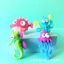 海洋生物pvc软胶钥匙扣挂件八爪鱼小公仔海马汽车内饰包吊饰卡通