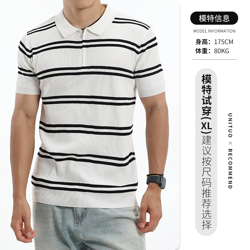 Europa y los Estados Unidos transfronterizos hielo rayas polo camiseta hombre de negocios ocio pozo textura de manga corta jersey polo camiseta superior