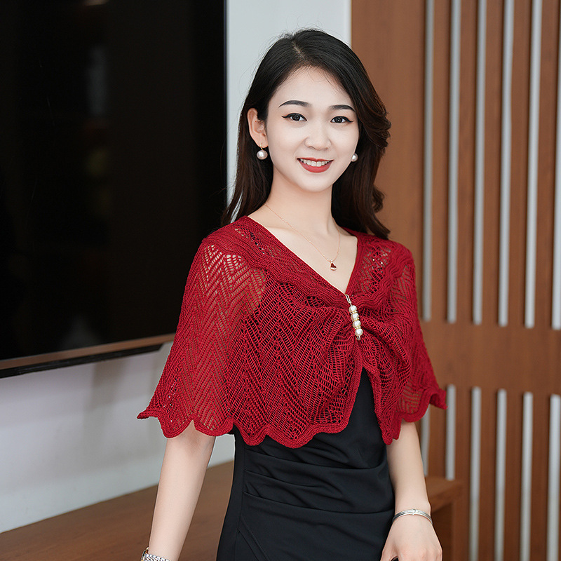 Small Knitted Shawl Hollow Out Breathable Sun Protective Scarf_voghion.com