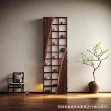 侘寂风榆木博古架墙上置物架家用多层茶杯古董架民宿酒店新收纳架