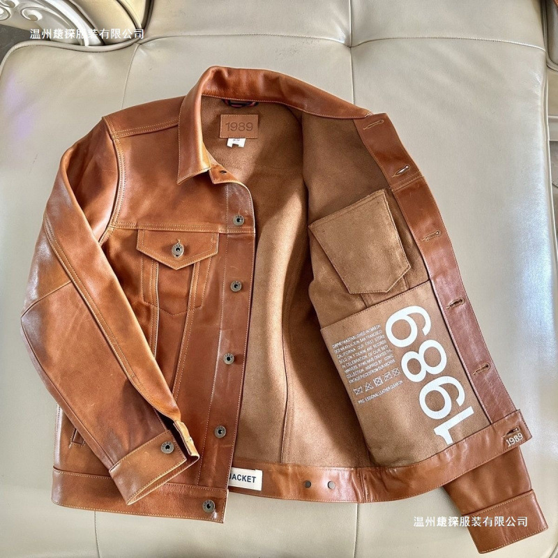 Handsome Unlined Leather Jacket Exported American Western Cowboy Unlined Retro Workwear Men's Motorcycle Jacket Men's Coffee Color