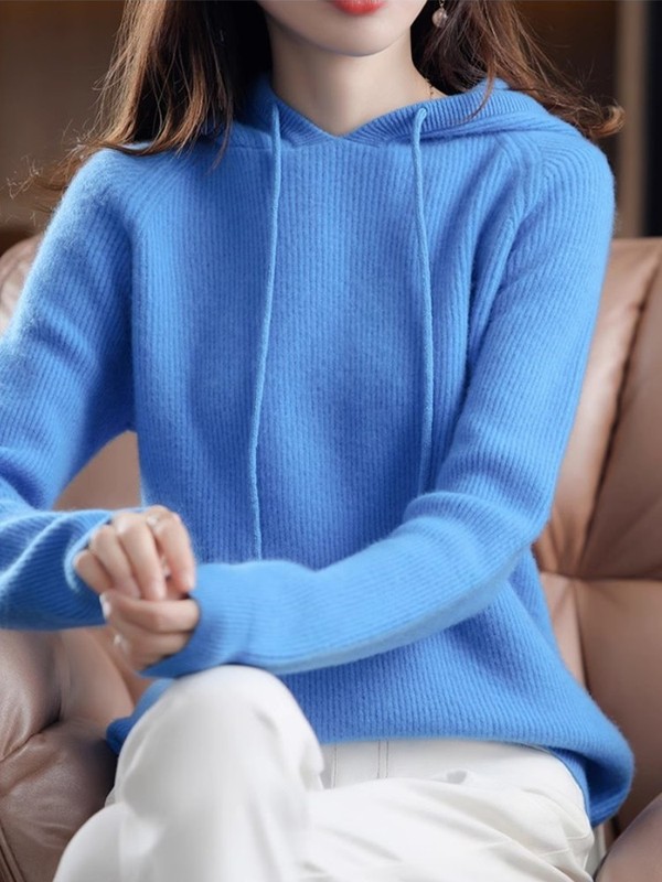 澳洲纯羊毛针织连帽卫衣女秋冬新款加厚带帽羊绒宽松打底衫|undefined