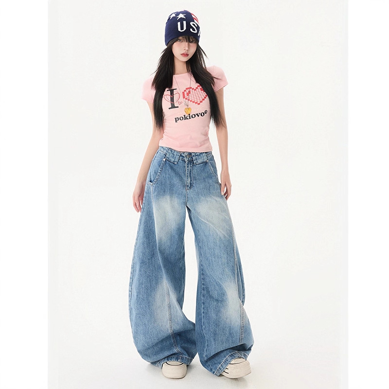 American Scimitar Jeans for Women, Low-Waist Slimming Wide-Leg Pants for Women, Loose Drapey Pants for Women, Autumn
