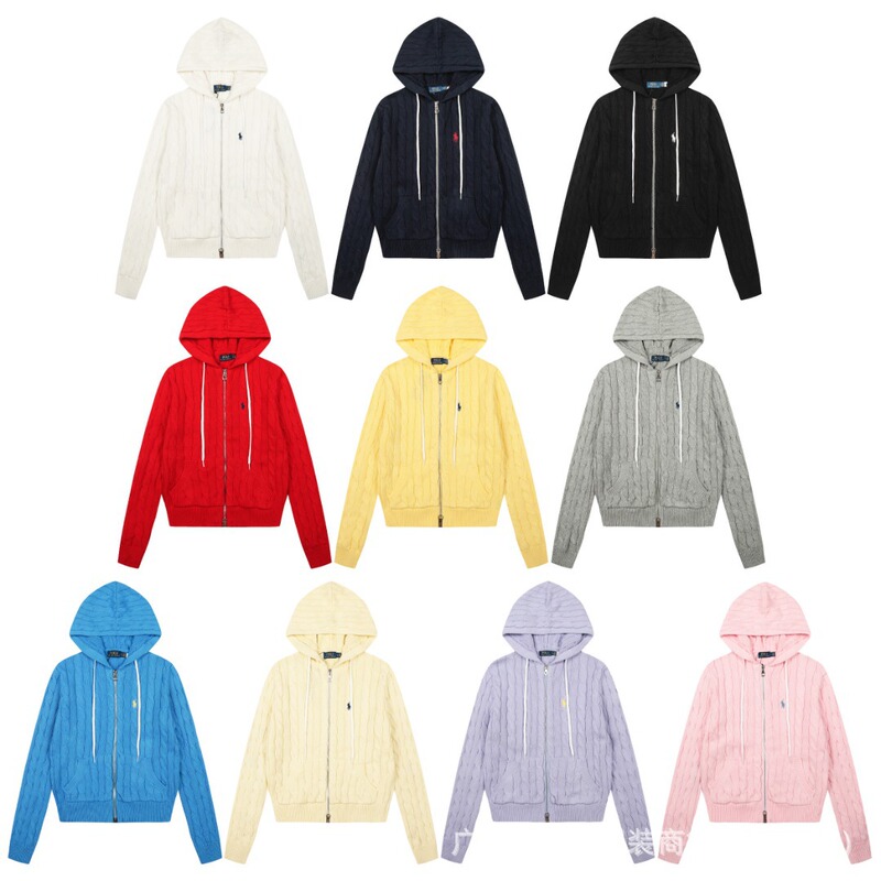 Cross-Border High-Quality Women's Jacquard Solid Color Pony Embroidery Knit Casual Full-Zip Hooded Jacket That Can Be Scanned for Purchase Cross-Border High-Quality Women's Jacquard Solid Color Pony Embroidery Knit Casual Full-Zip Hooded Jacket That Can Be Scanned for Purchase