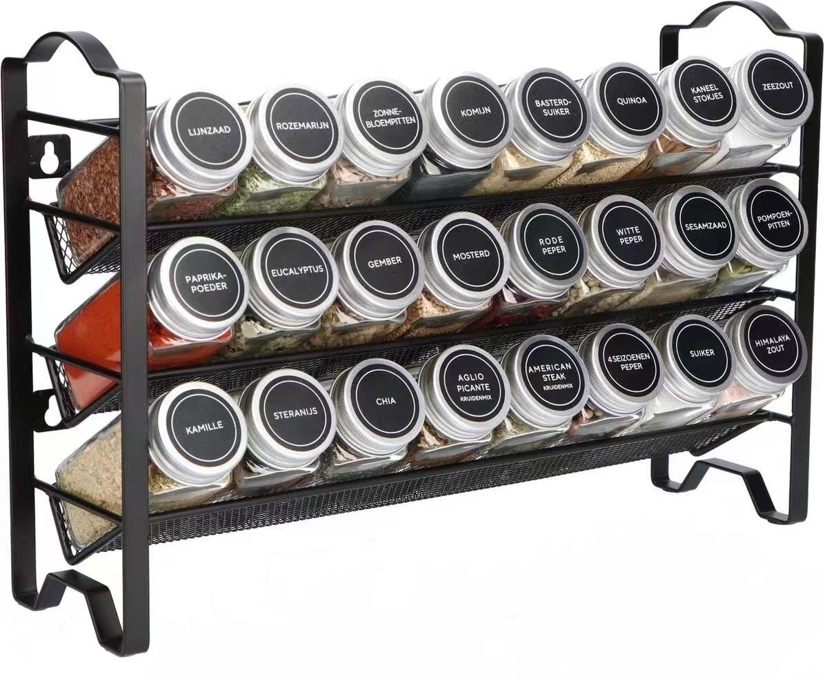 Hierro plano transfronterizo de tres capas condimento rack cocina escritorio cesta de almacenamiento montado en la pared estante de almacenamiento de especias gabinete de almacenamiento organizador