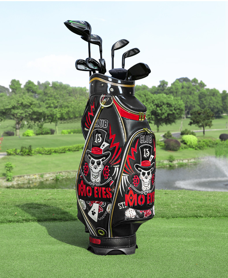 Túi golf PGM da pha lê thêu chống nước, nhẹ, đựng 13 gậy — Đen đỏ-đầu lâu, Xe đạp leo núi màu xanh trắng chi tiết 6