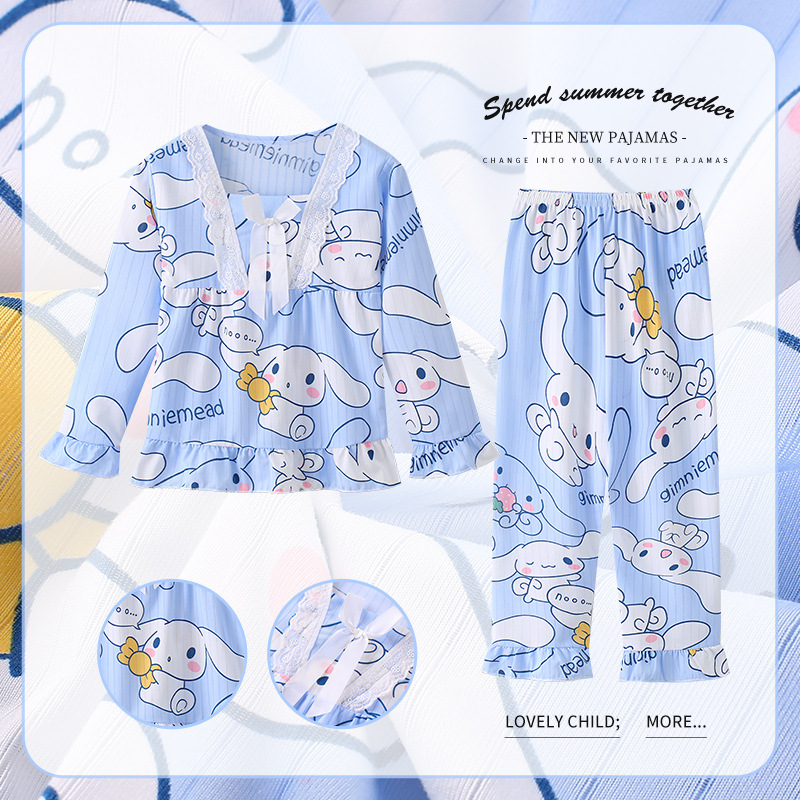 Pijamas para niños niñas de primavera y otoño traje de manga larga bebé Delgado mediano y grande niños niñas dulce dibujos animados homewear ropa exterior