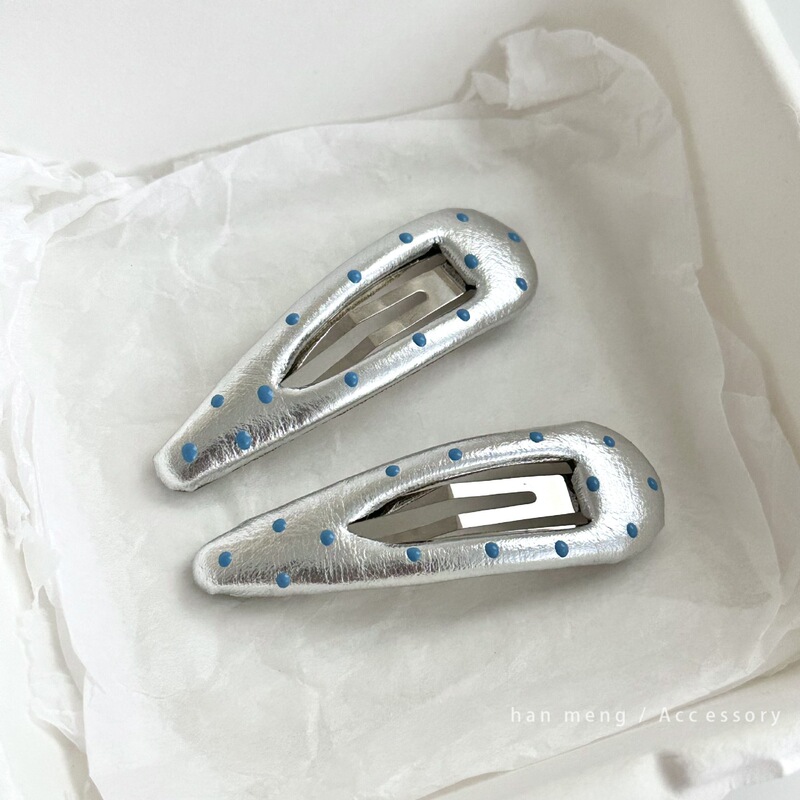 Sea Salt Blue Polka Dot Hairpin Korean Dongdaemun Boss Lady's Same Style Silver Bangs Clip Side Clip Bb Clip Pair Clip