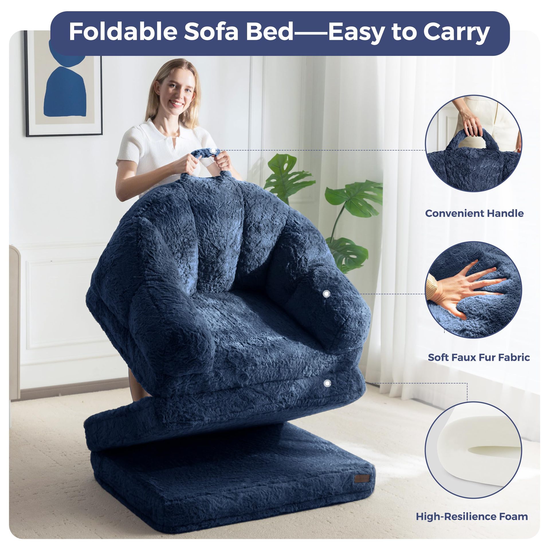 Sofá perezoso de Amazon se puede acostar para dormir, sofá tatami triple plegable portátil, silla de descanso para sentarse y dormir.