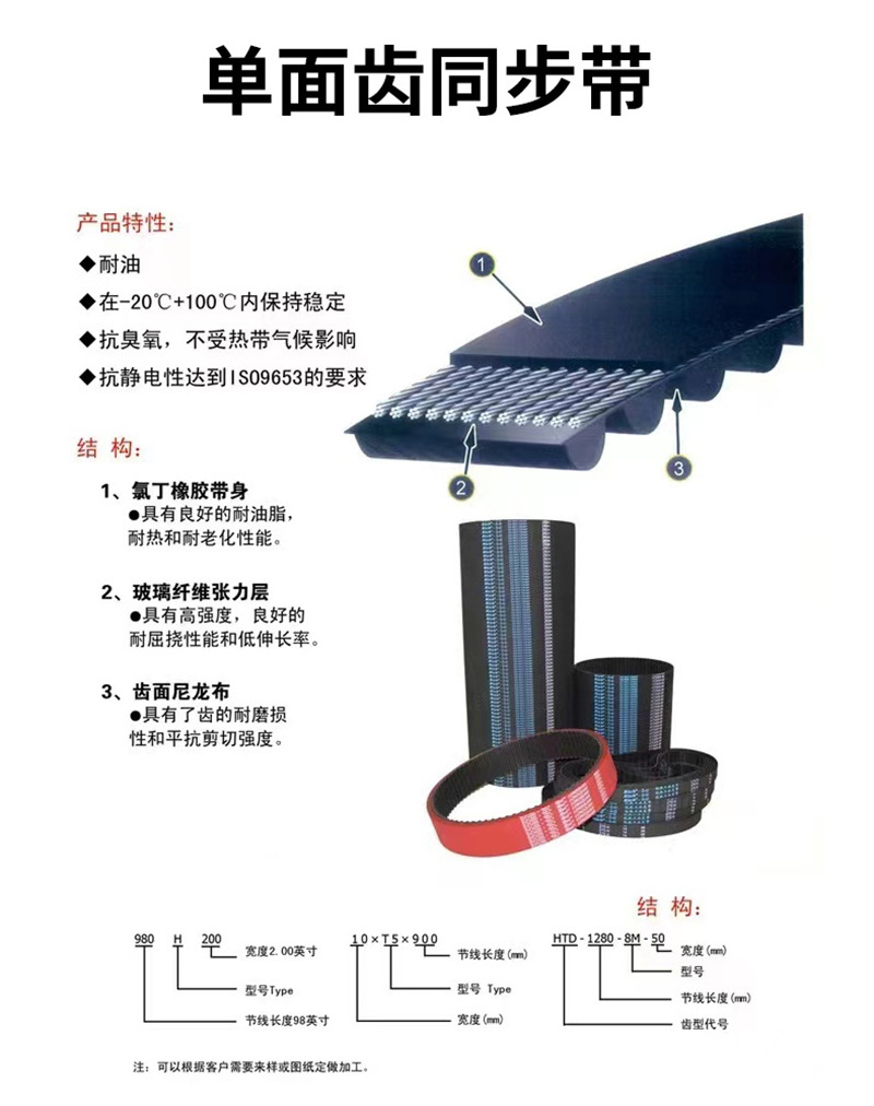 XH toothed rubber synchronous belt, trapezoidal tooth transmission belt, textile printing and packaging machinery single-sided toothed industrial synchronous belt
