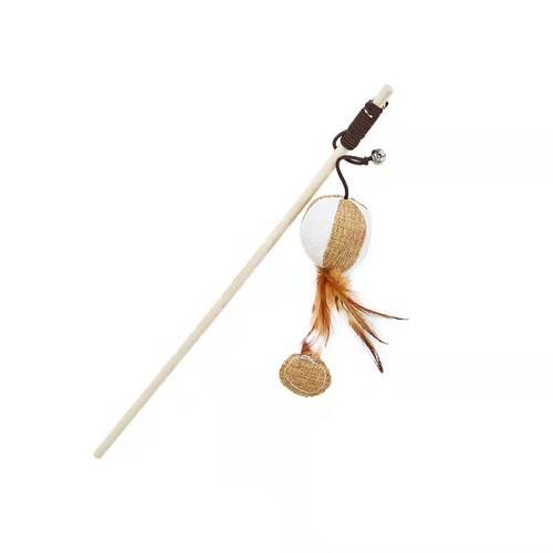 Wholesale animal self-pleasure cat stick hemp rope wooden handle interactive mouse bird new pet cat toy