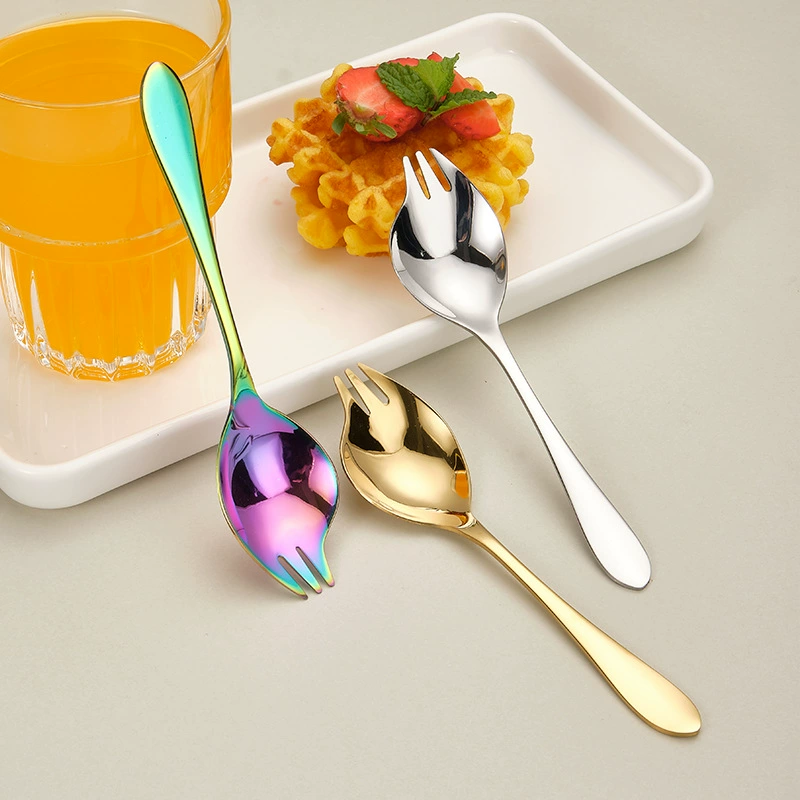Amazon Creative Stainless Steel Multifunctional Fork Spoon Integrated Eat Instant Noodle Spoon Spoon Fruit Salad Sarawan