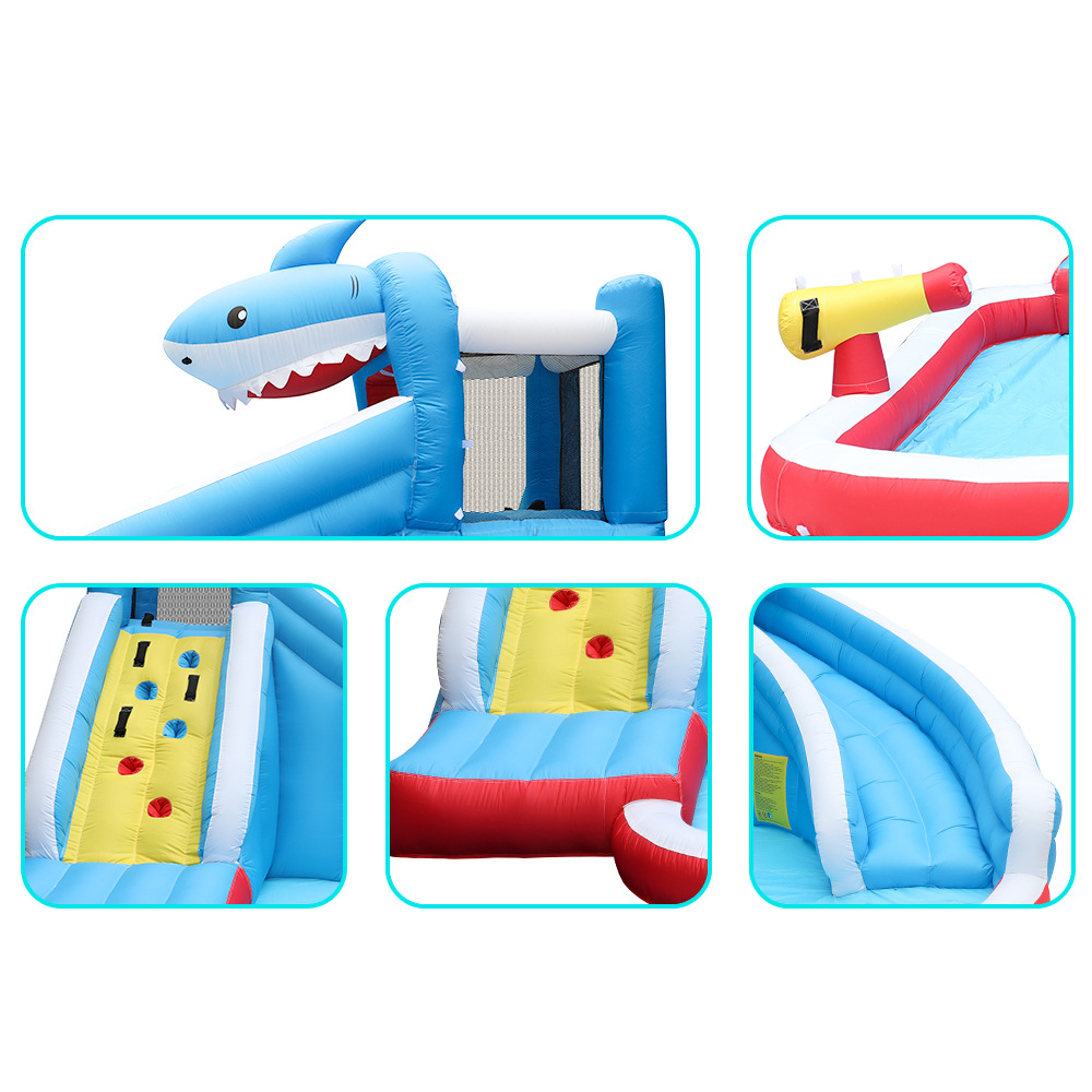 Dr. Dolphin, castillo inflable para el hogar, tobogán de tiburón pequeño, cama de salto inflable para el hogar, tobogán de chorro de agua para niños