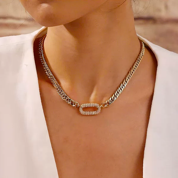 Amazon's Best-Selling Copper-Plated 14K Gold Inlaid Zircon Cuban Chain for Women European and American Fashion Accessible Luxury Round Bone Chain Cross-Border