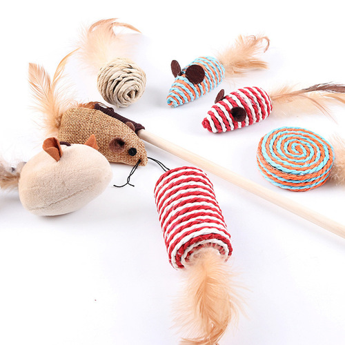 Cross-border exclusive Amazon pet supplies simulated mouse cat toy gift box set of 7 pieces cat teaser stick