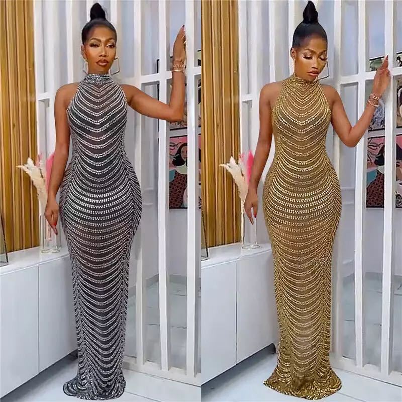 Cross-border AliExpress Evening Dress Women's 2021 New Spring Atmospheric Elegant Rhinestone Banquet Elegant Long Dress INS Cross-border AliExpress Evening Dress Women's 2021 New Spring Atmospheric Elegant Rhinestone Banquet Elegant Long Dress INS
