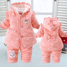 女童冬季加绒加厚棉衣套装0-1-2-3岁宝宝棉衣外套半岁婴儿童装6月