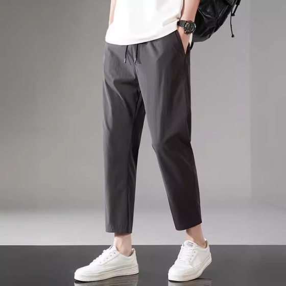 2025 Summer Men's Ice Silk Pants Casual Sports Ankle-length Pants Ice-feeling Straight Men's Pants Four-sided Elastic Air Conditioning Quick-drying Pants