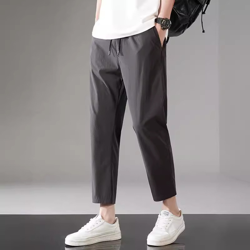 Large Size Ice Silk Pants Men's Summer Casual Sports Ankle-length Pants Ice-feeling Straight Pants Men's Four-sided Elastic Air Conditioning Quick-drying Pants