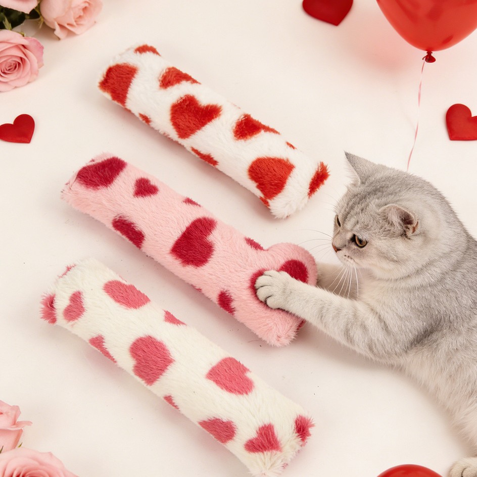 Cross-Border New Product Valentine's Day Cat Toy Heart-Shaped Pillow Cat Interactive Self-Entertainment Boredom-Relief Pet Supplies Factory Direct Delivery