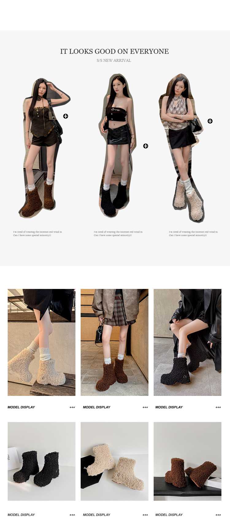 Boot nữ cổ cao lông cừu đế dày giữ ấm mùa đông — Lót nhung đen chi tiết 4