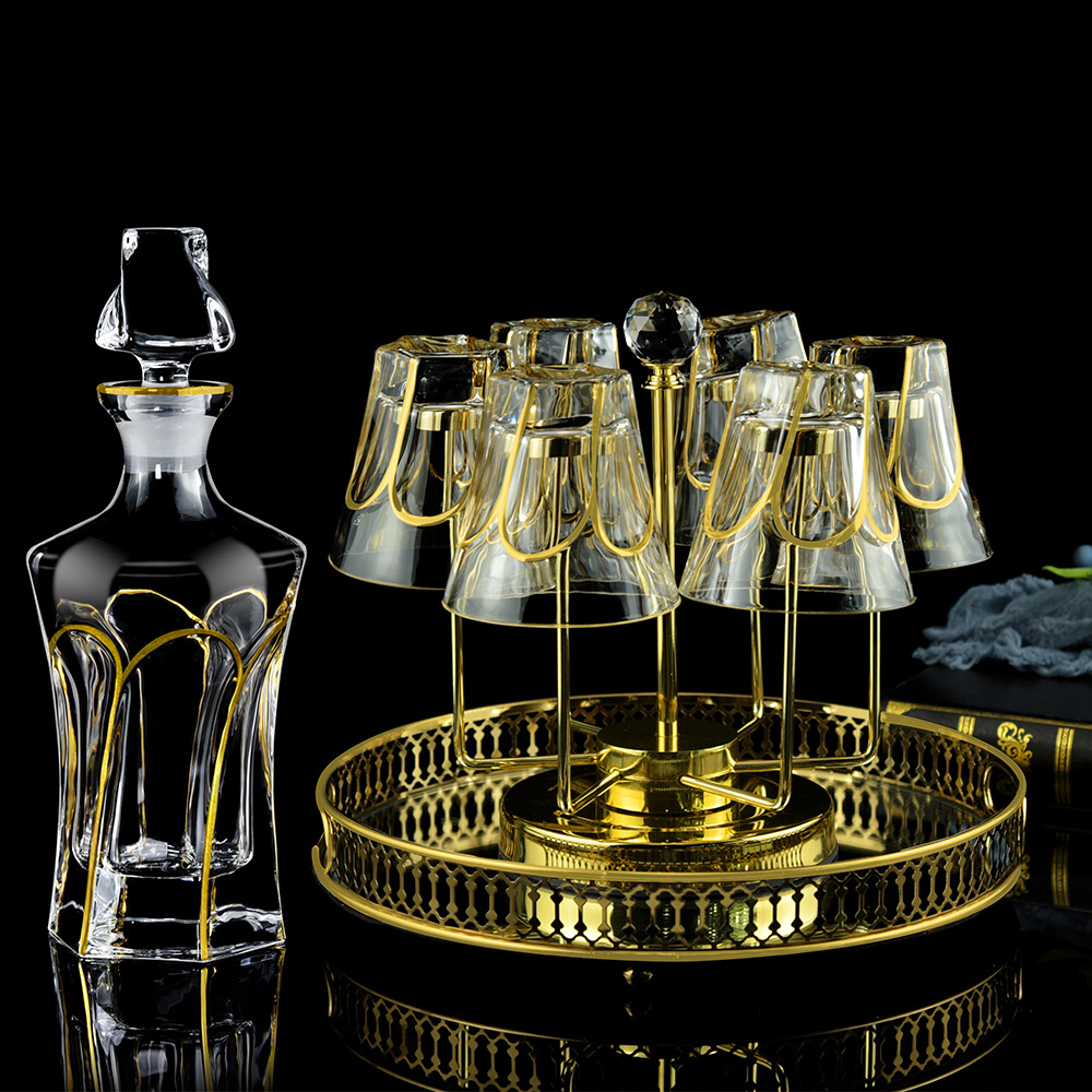 不規(guī)則扭腰杯套裝波西米亞描金酒瓶酒樽套裝白蘭地伏特加酒具套裝
