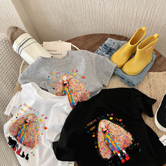 Pure cotton children's short-sleeved T-shirt summer 2024 new cute baby cartoon casual little girl boy and girl top shirt