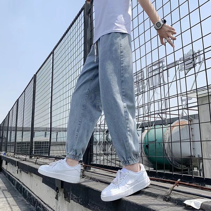 Light-Colored Men's Jeans, Summer Thin Style, Loose Fit, Trendy Brand, Jogger Style, Cropped Length, High Street Fashion, Men's Pants, 2026 New Model