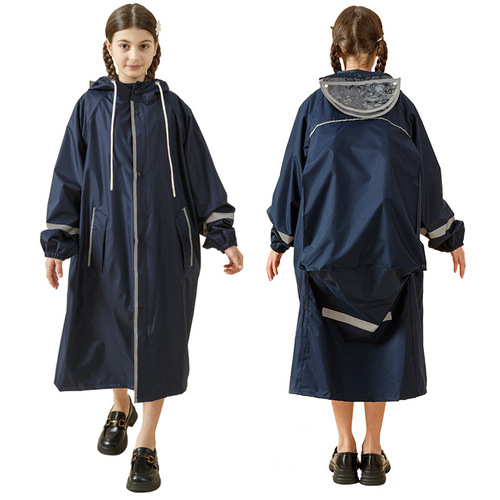 Cross-border extended length pongee windbreaker children's raincoat full body waterproof poncho with school bag bits student raincoat wholesale