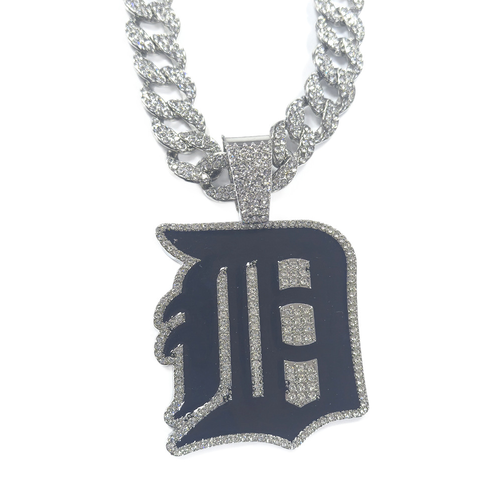 Europa y América Hip Hop Detroit Tigers Colgante de letras D hombre marca de moda personalidad de collar de rap personalizable image 6